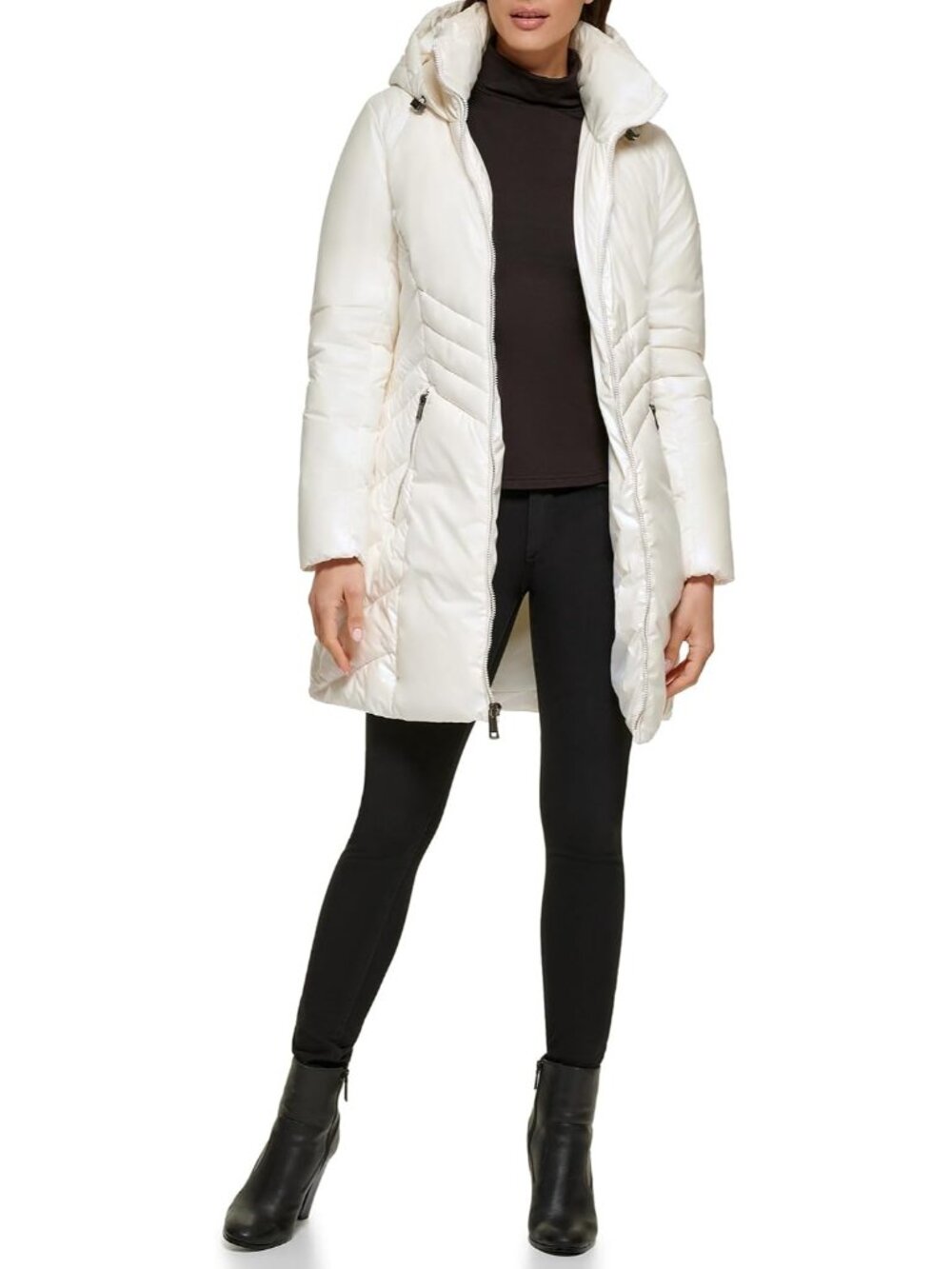 Guess Women's Fur Collar Megenta Midweight Imported Polyester Long Puffer Jacket